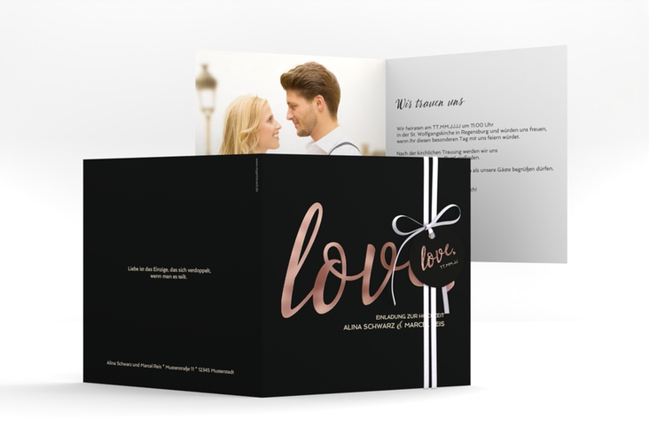 Hochzeitseinladung Glam quadr. Klappkarte schwarz rosegold
