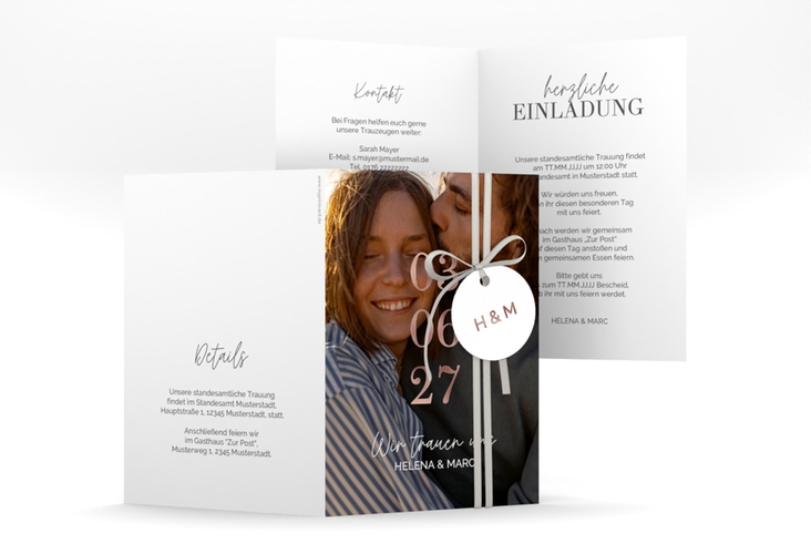 Einladung Hochzeit You and Me A6 Klappkarte hoch bunt rosegold