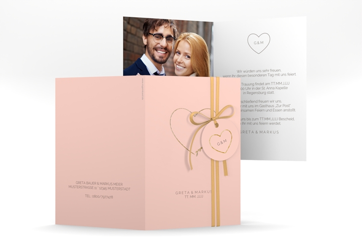 Einladungskarte Hochzeit Lebenstraum A6 Klappkarte hoch rosa gold