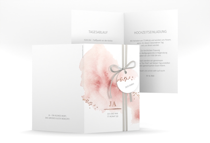 Einladungskarte Hochzeit Pastell A6 Klappkarte hoch rosa rosegold