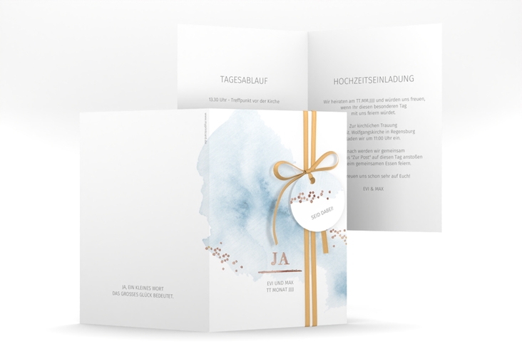 Einladungskarte Hochzeit Pastell A6 Klappkarte hoch blau rosegold