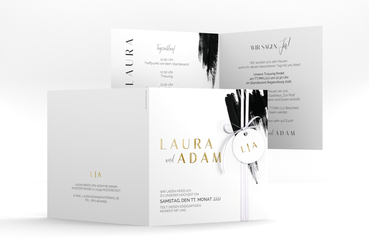 Hochzeitseinladung Brush quadr. Klappkarte schwarz gold