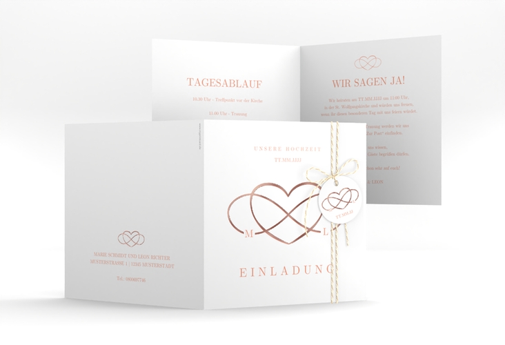 Hochzeitseinladung Infinity quadr. Klappkarte apricot rosegold