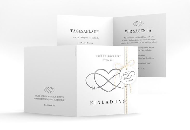 Hochzeitseinladung Infinity quadr. Klappkarte schwarz silber