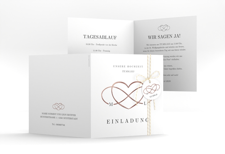 Hochzeitseinladung Infinity quadr. Klappkarte schwarz rosegold