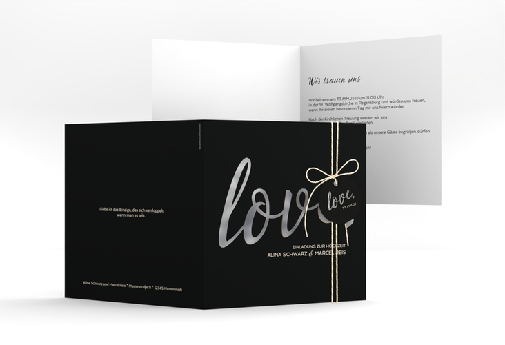 Hochzeitseinladung Glam quadr. Klappkarte schwarz silber
