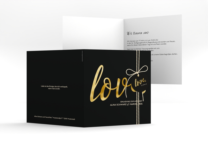 Hochzeitseinladung Glam quadr. Klappkarte schwarz gold