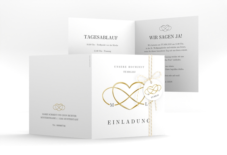Hochzeitseinladung Infinity quadr. Klappkarte schwarz gold