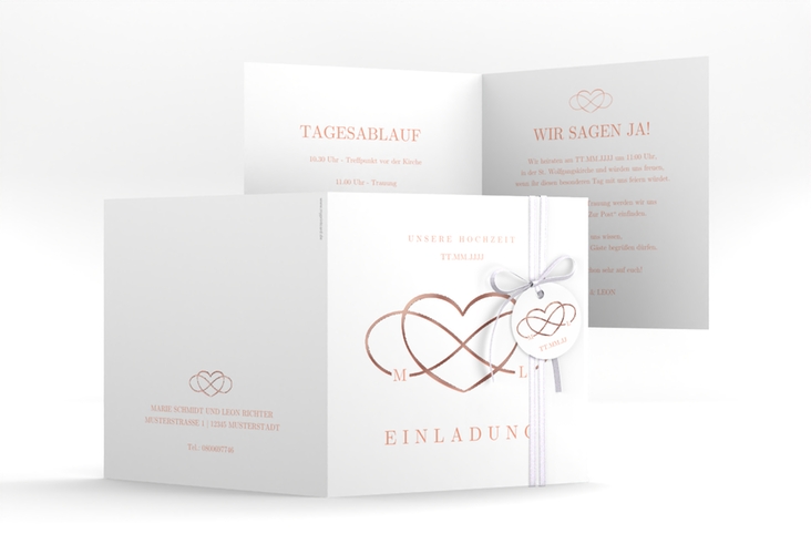 Hochzeitseinladung Infinity quadr. Klappkarte apricot rosegold