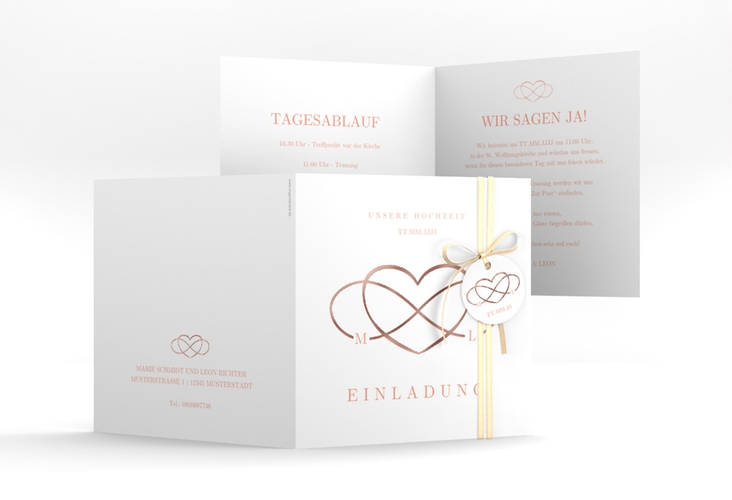 Hochzeitseinladung Infinity quadr. Klappkarte apricot rosegold