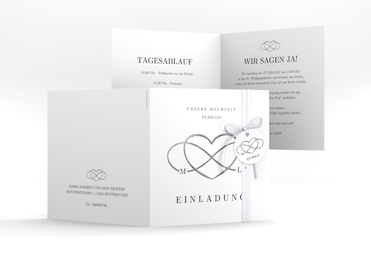 Hochzeitseinladung Infinity quadr. Klappkarte schwarz silber