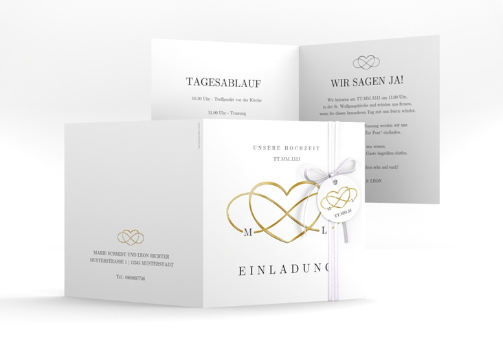 Hochzeitseinladung Infinity quadr. Klappkarte schwarz gold