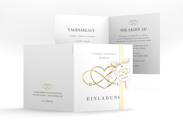 Hochzeitseinladung Infinity quadr. Klappkarte schwarz gold