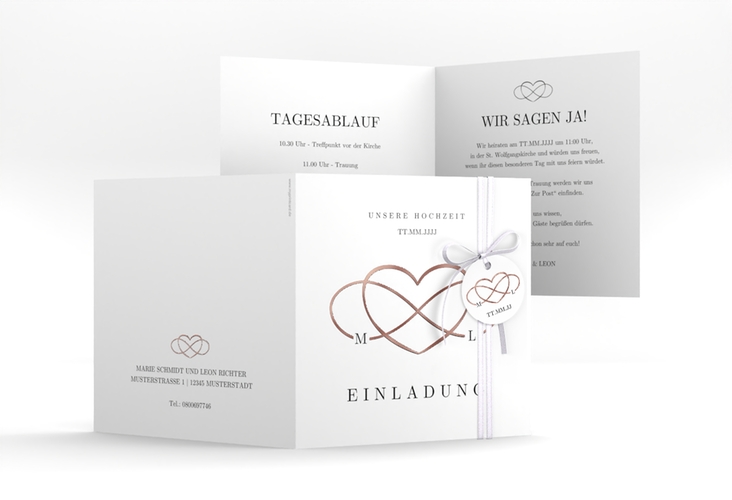 Hochzeitseinladung Infinity quadr. Klappkarte schwarz rosegold