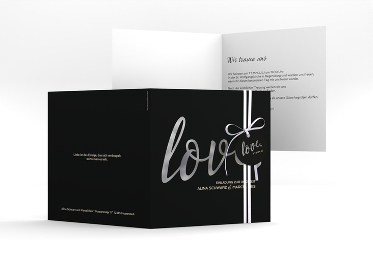 Hochzeitseinladung Glam quadr. Klappkarte schwarz silber