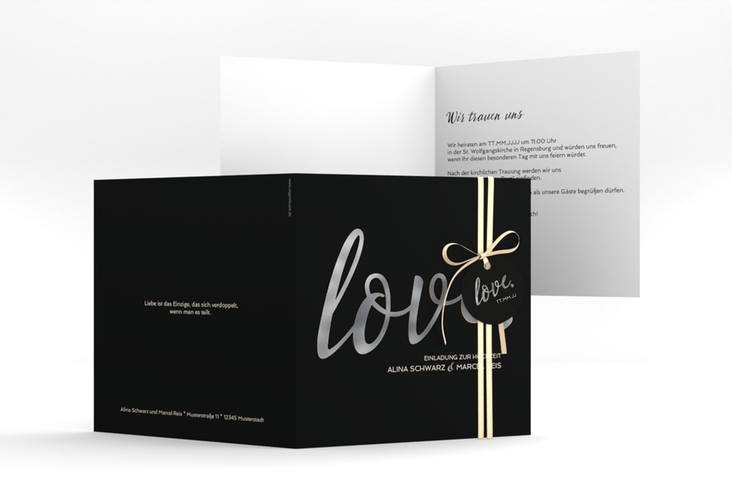 Hochzeitseinladung Glam quadr. Klappkarte schwarz silber