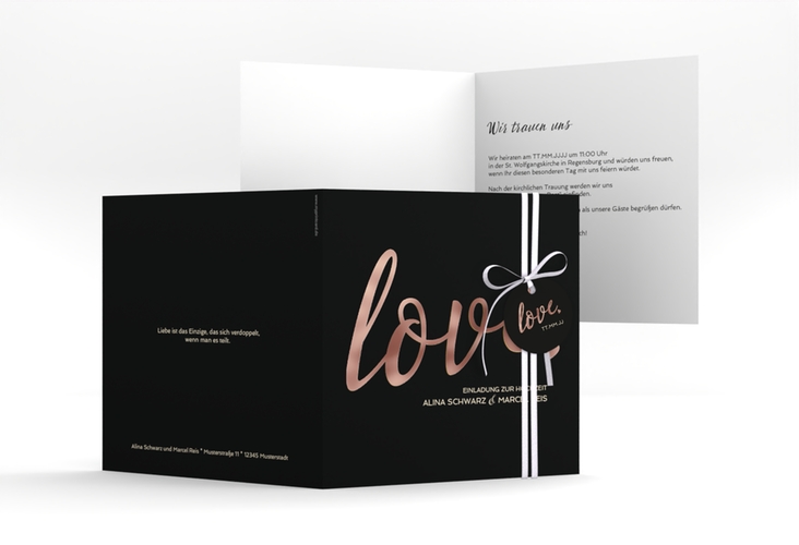 Hochzeitseinladung Glam quadr. Klappkarte schwarz rosegold