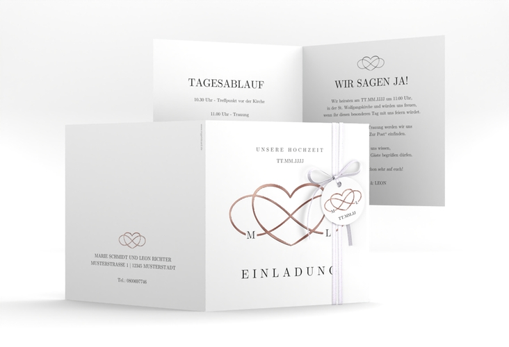 Hochzeitseinladung Infinity quadr. Klappkarte schwarz rosegold
