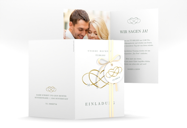 Einladungskarte Hochzeit Infinity A6 Klappkarte hoch gruen gold