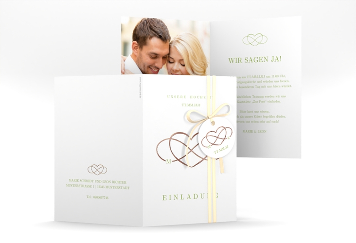 Einladungskarte Hochzeit Infinity A6 Klappkarte hoch gruen rosegold