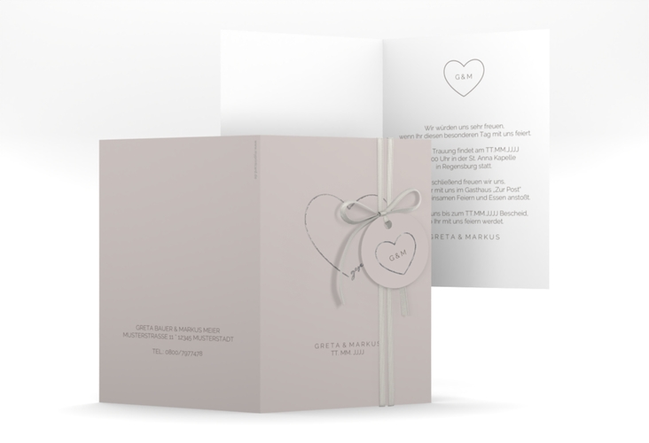 Einladungskarte Hochzeit Lebenstraum A6 Klappkarte hoch grau silber