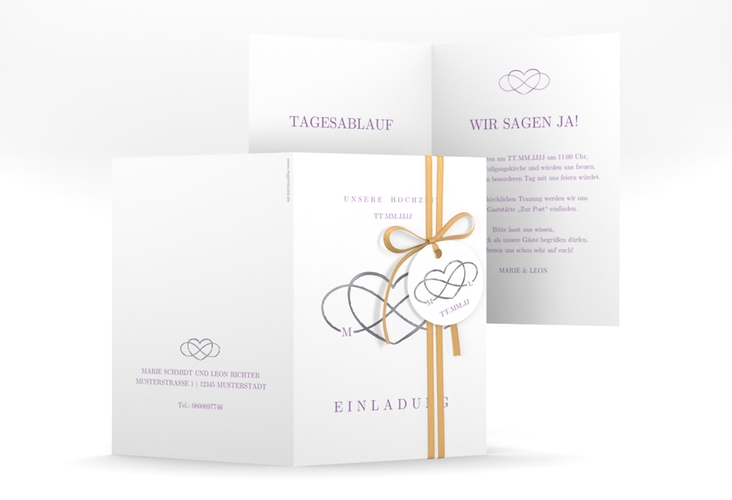Einladungskarte Hochzeit Infinity A6 Klappkarte hoch lila silber