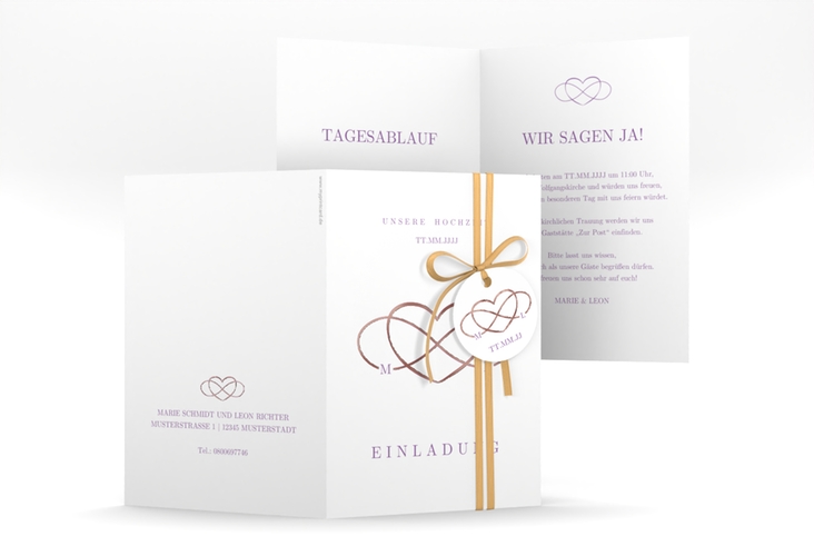 Einladungskarte Hochzeit Infinity A6 Klappkarte hoch lila rosegold