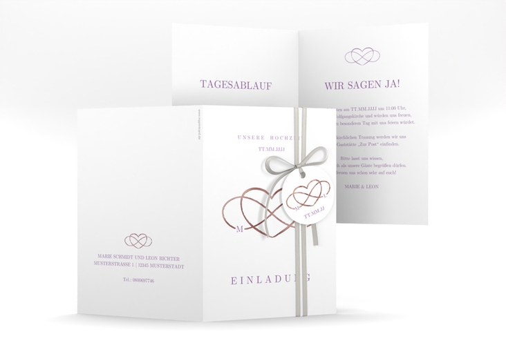 Einladungskarte Hochzeit Infinity A6 Klappkarte hoch lila rosegold