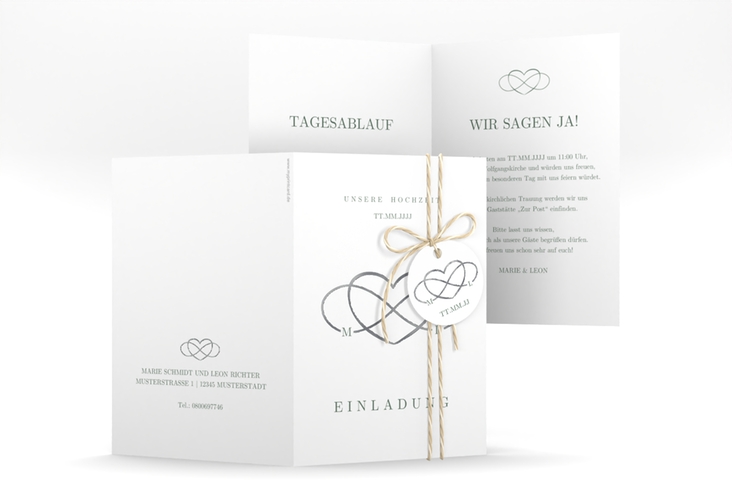 Einladungskarte Hochzeit Infinity A6 Klappkarte hoch gruen silber
