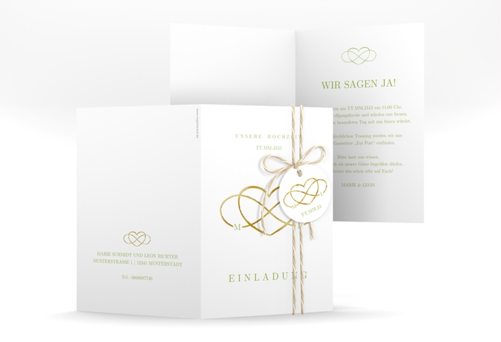 Einladungskarte Hochzeit Infinity A6 Klappkarte hoch gruen gold