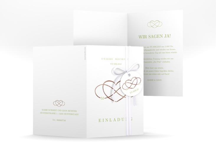 Einladungskarte Hochzeit Infinity A6 Klappkarte hoch gruen rosegold