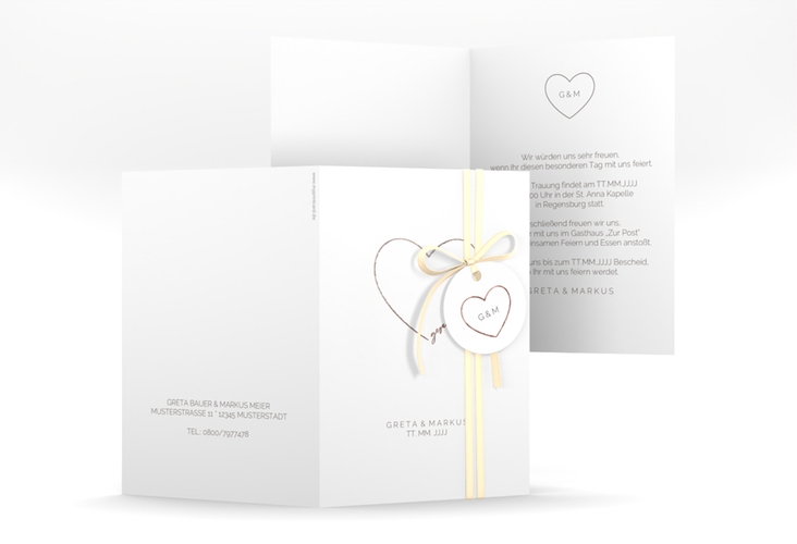 Einladungskarte Hochzeit Lebenstraum A6 Klappkarte hoch weiss rosegold