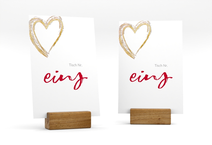 Tischnummer Hochzeit Liebe Tischaufsteller rot gold