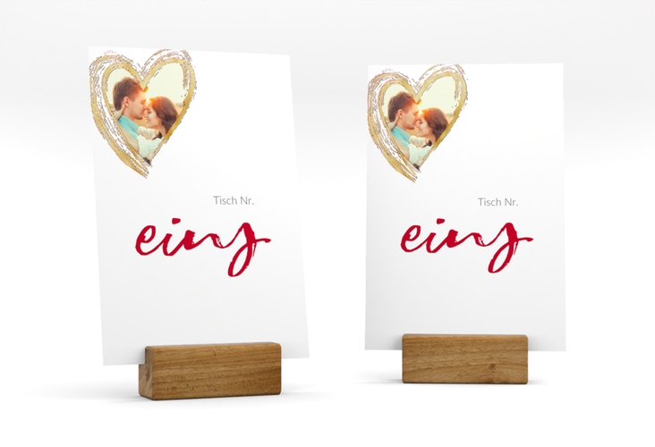 Tischnummer Hochzeit Liebe Tischaufsteller rot gold