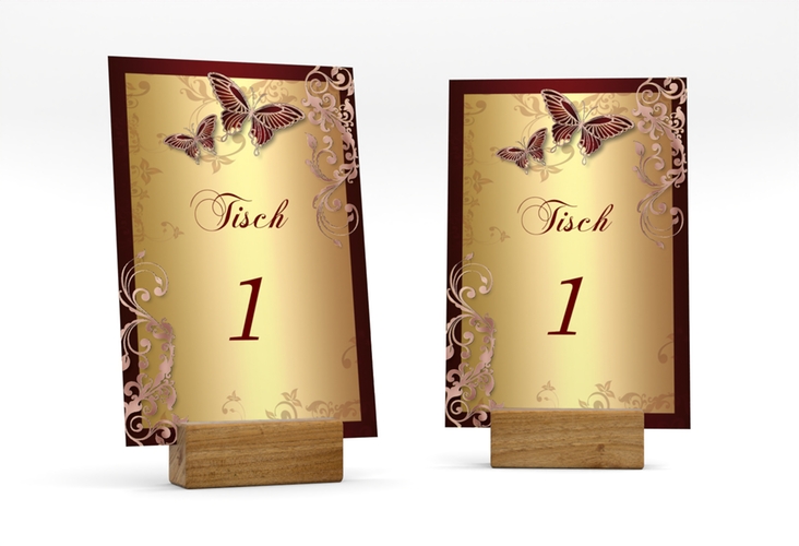 Tischnummer Hochzeit Toulouse Tischaufsteller rot rosegold