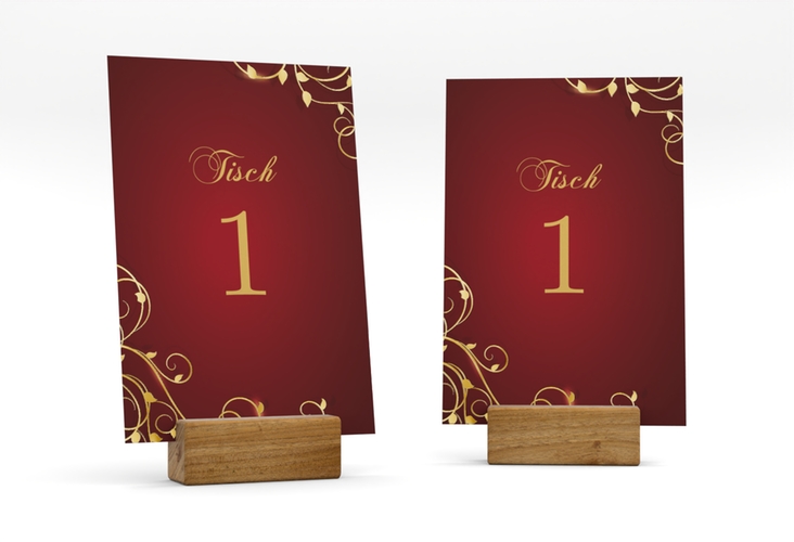 Tischnummer Hochzeit Eternity Tischaufsteller rot gold