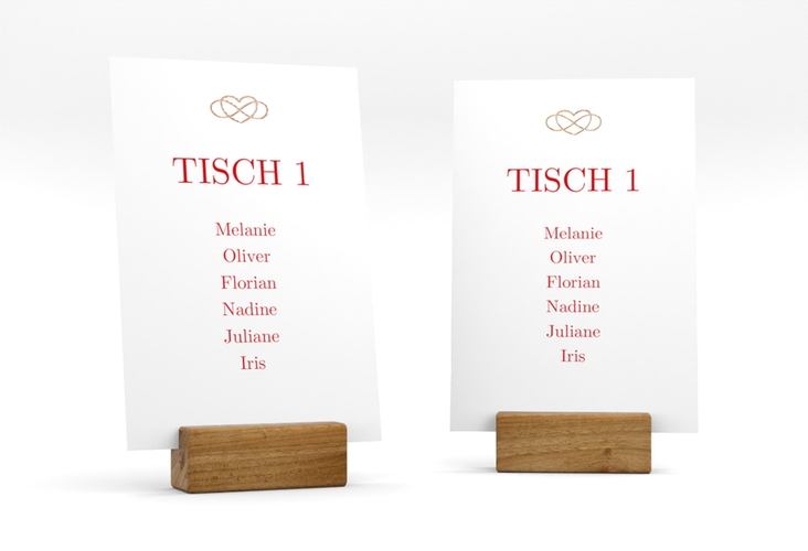 Tischaufsteller Hochzeit Infinity Tischaufsteller rot gold