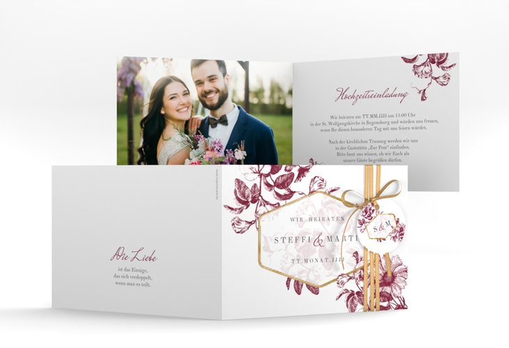 Einladungskarte Hochzeit Magnificent A6 Klappkarte quer rot gold