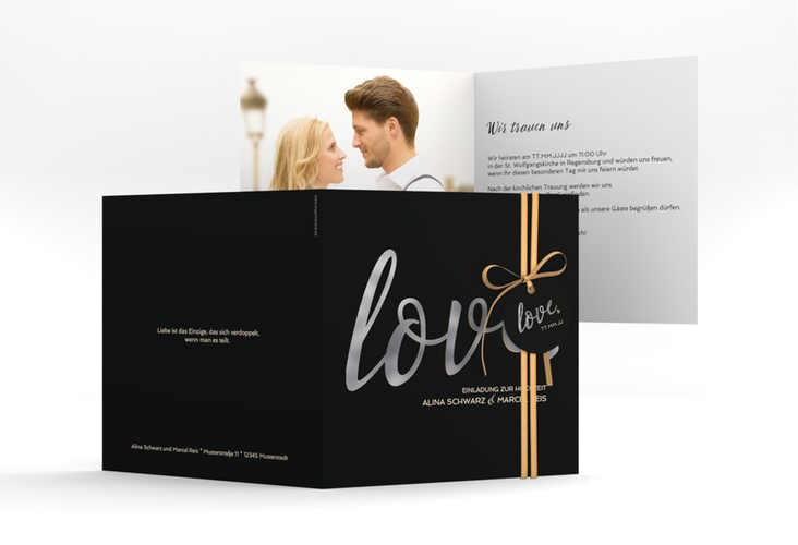 Hochzeitseinladung Glam quadr. Klappkarte schwarz silber