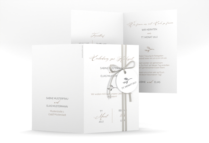Einladungskarte Hochzeit Plain A6 Klappkarte hoch weiss silber