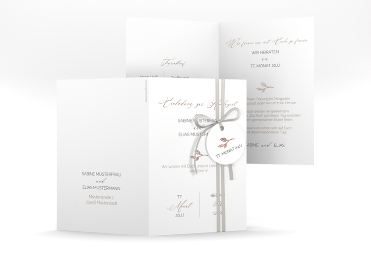 Einladungskarte Hochzeit Plain A6 Klappkarte hoch weiss rosegold