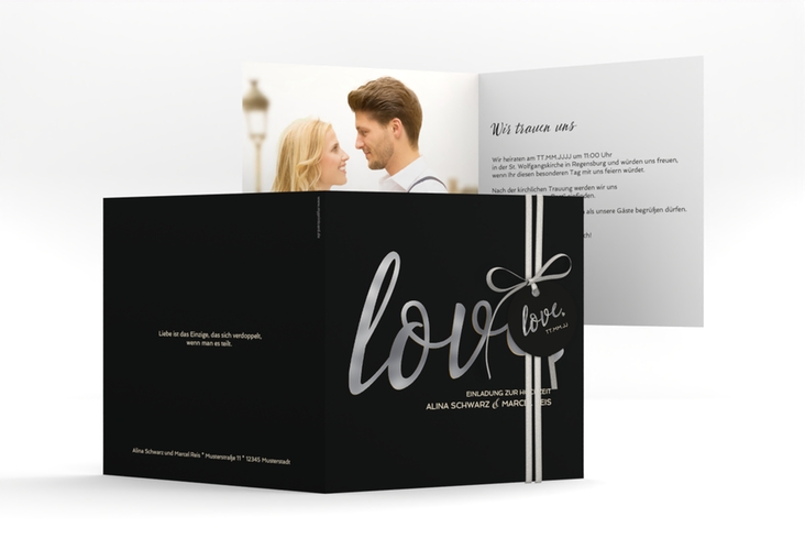 Hochzeitseinladung Glam quadr. Klappkarte schwarz silber