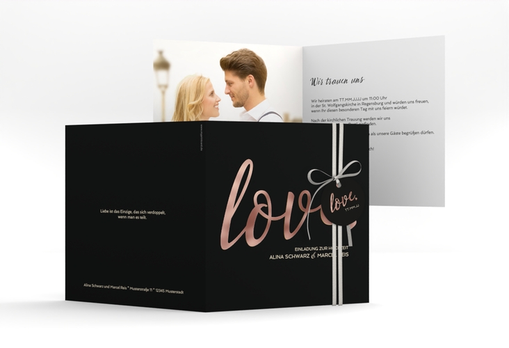 Hochzeitseinladung Glam quadr. Klappkarte schwarz rosegold