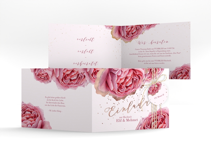 Hochzeitseinladung Cherie A6 Klappkarte quer gold rosegold