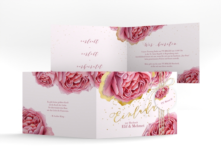Hochzeitseinladung Cherie A6 Klappkarte quer rosa gold