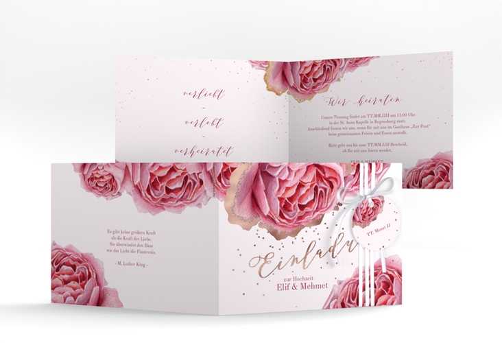 Hochzeitseinladung Cherie A6 Klappkarte quer gold rosegold