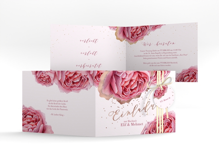 Hochzeitseinladung Cherie A6 Klappkarte quer gold rosegold