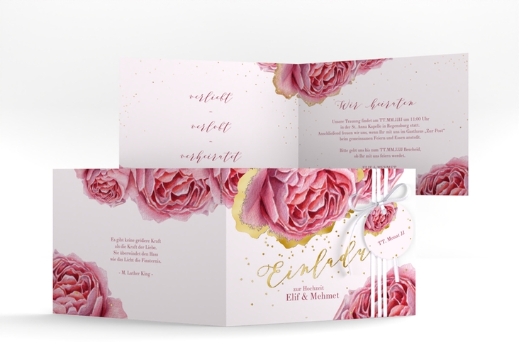 Hochzeitseinladung Cherie A6 Klappkarte quer rosa gold