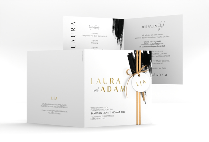 Hochzeitseinladung Brush quadr. Klappkarte schwarz gold
