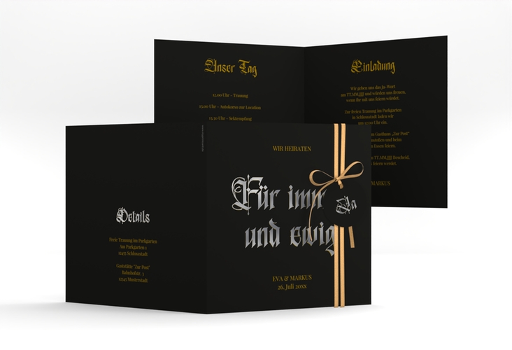 Hochzeitseinladung Wednesday quadr. Klappkarte schwarz silber